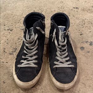 Golden Goose Navy suede High-Tops with Silver Laces